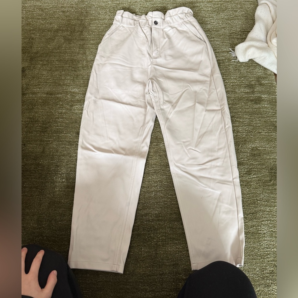 Zara Off-White Leather Trousers